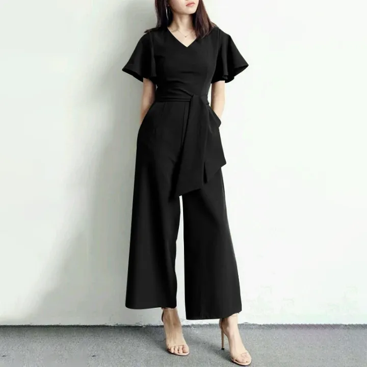 2024%20ZANZEA%20Fashion%20Women%20Wide%20Leg%20Jumpsuits%20Summer%20V%20Neck%20Short%20Sleeve%20Rompers%20Elegant%20OL%20Casual%20Playsuits%20Solid%20Work%20Overalls%20-%20Image%207