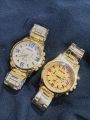 4PCS/MENS WEDDING WATCH DEAL TOP FASHION GOLEN HIGH QUAILITY CASUAL WATCH +CUBAN LOINK CHAIN BRACLET +LOCKET+RING FOR MEN /BOYS. 