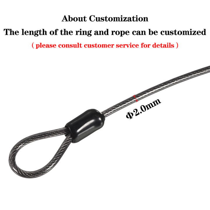2PCS%202mm%20Thick%20PVC%20Black%20Coated%20Cable%200.3/0.4/0.5/1/1.5/2M%20304%20Stainless%20Steel%20Wire%20Rope%20Luggage%20Lock%20Core%20Wire%20With%20Double%20Ring%20-%20Image%203