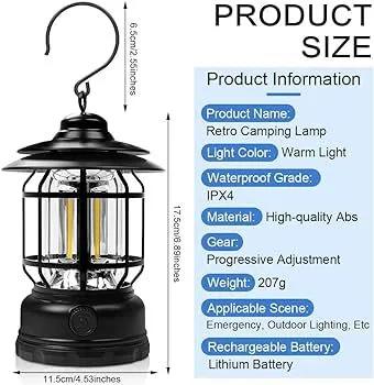 Camping%20Lanterns%20Rechargeable,%20Portable%20Electric%20LED%20Camping%20Lights%20Outdoor%20Hanging%20Tent%20Light%20Vintage%20Tabletop%20Lantern%20Decor%20Stepless%20Dimming%20Waterproof%20for%20Camping,%20Power%20Outages,%20Indoor%20(Black)%20-%20Image%206