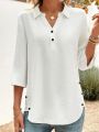 Women's Plus Size Casual Long Sleeve Button Loose Shirt Ladies Comfortable Solid V Neck Blouse.