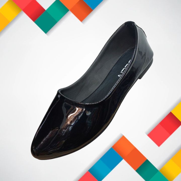 Basic Flats Black shining glossy pleated basic flats office courtshoes new arrival ...