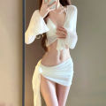 Women's Long Sleeve Knit Bikini Set, Pure  Push-Up Swimsuit with Cover-Up, Elegant Resort Swimwear for Vacation Beach. 