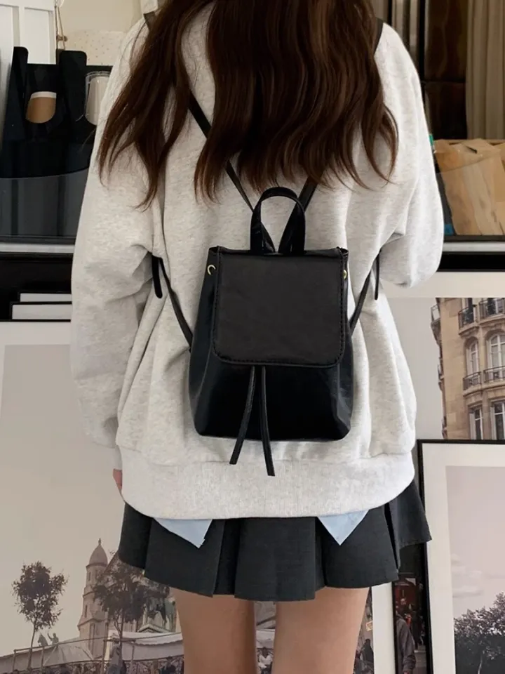 Small Drawstring Flap Backpack Women Mini PU Leather Textured School Backpack Fashion Travel Commuter Bag Girl Bakpacks Daraz .np