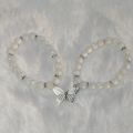 Beautiful pink and white butterfly charm bracelet Glass beads friendship bracelet for couples, best friends, girls. 