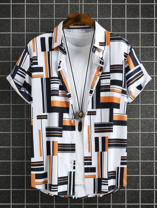 2024 Men's Fashion digital Printed short-sleeved Shirt Men's Hawaiian printed shirt