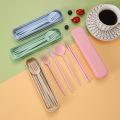 4Pcs/Set Portable Utensils With Box Healthy Eco-Friendly Wheat Straw Cutlery Reusable Chopstick Fork Knife Spoon Tableware Set.