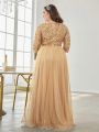 Plus Size Luxury Floor Length V-Neck Evening Dress 2025 Women Elegant Party Maxi Dress Sequin Short Sleeves Prom Cocktail Gown. 