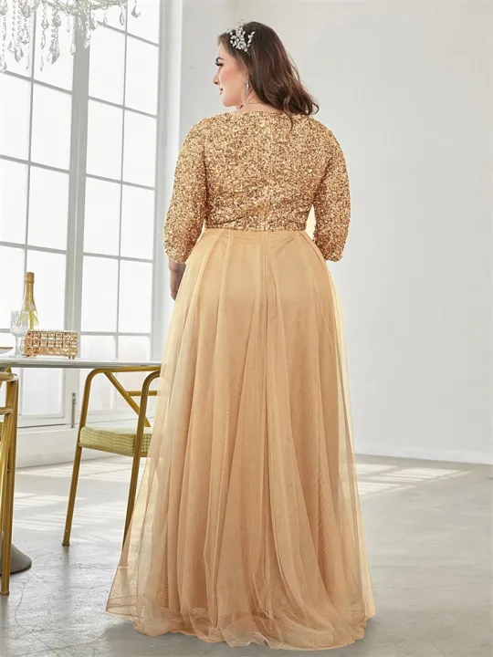 Plus%20Size%20Luxury%20Floor%20Length%20V-Neck%20Evening%20Dress%202025%20Women%20Elegant%20Party%20Maxi%20Dress%20Sequin%20Short%20Sleeves%20Prom%20Cocktail%20Gown%20-%20Image%202