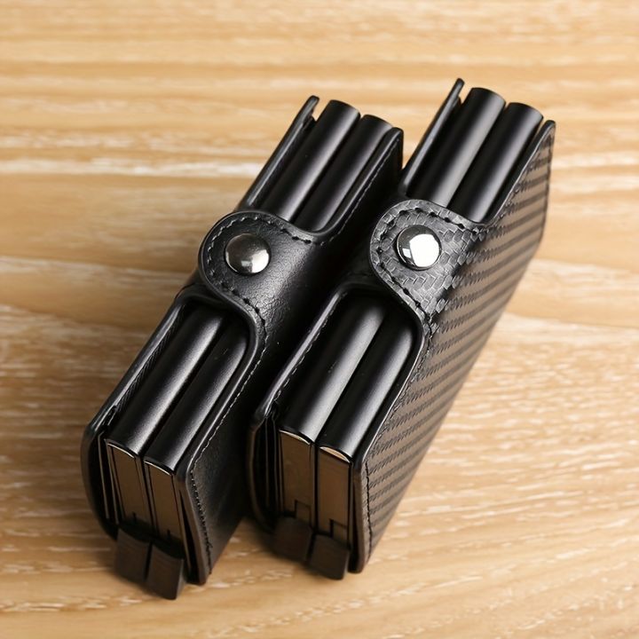RFIDShieldPULather Automatic Pop-up Card Clamp,Double Aluminum Alloy Credit Card Wallet,With More than One Card Slots