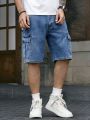 Men's Summer Loose Straight Fit Five Pocket Denim Shorts in American Retro Workwear Style. 