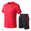 Summer men's sports set, outdoor fitness running basketball, short sleeved T-shirt and shorts, loose and quick drying. 