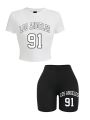 Women Slim Crop T-Shirts & Shorts Two Pieces Set Brooklyn New York City Art Letter Prints Tops Fashion Modal Cotton Soft Clothes.