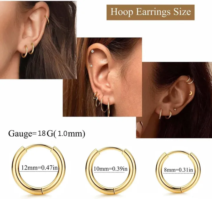 Hypoallergenic%2018G%20Stainless%20Steel%20Stud%20Hoop%20Earrings%20Set%20for%20Women%20Men%20CZ%20Flat%20Back%20Earrings%20Cartilage%20Earrings%20Hoop%20Stud%20-%20Image%202