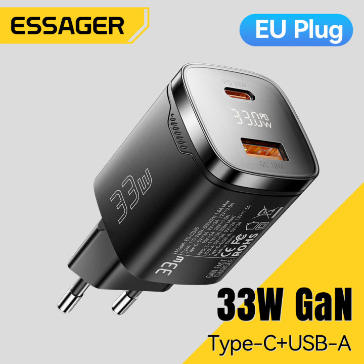 Essager 33W GaN USB C Charger Digital Display PD Fast Charging For iPhone 13 12 Max Pro iPad For Poco Charger Es