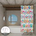 The Owl-Themed Dry-Wet Separation Partition Shower Curtain Has a Fresh Color and Creates a Childlike Bathroom Atmosphere.