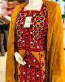 balochi dress 3 piece tradtional embroidery design light orange color. 