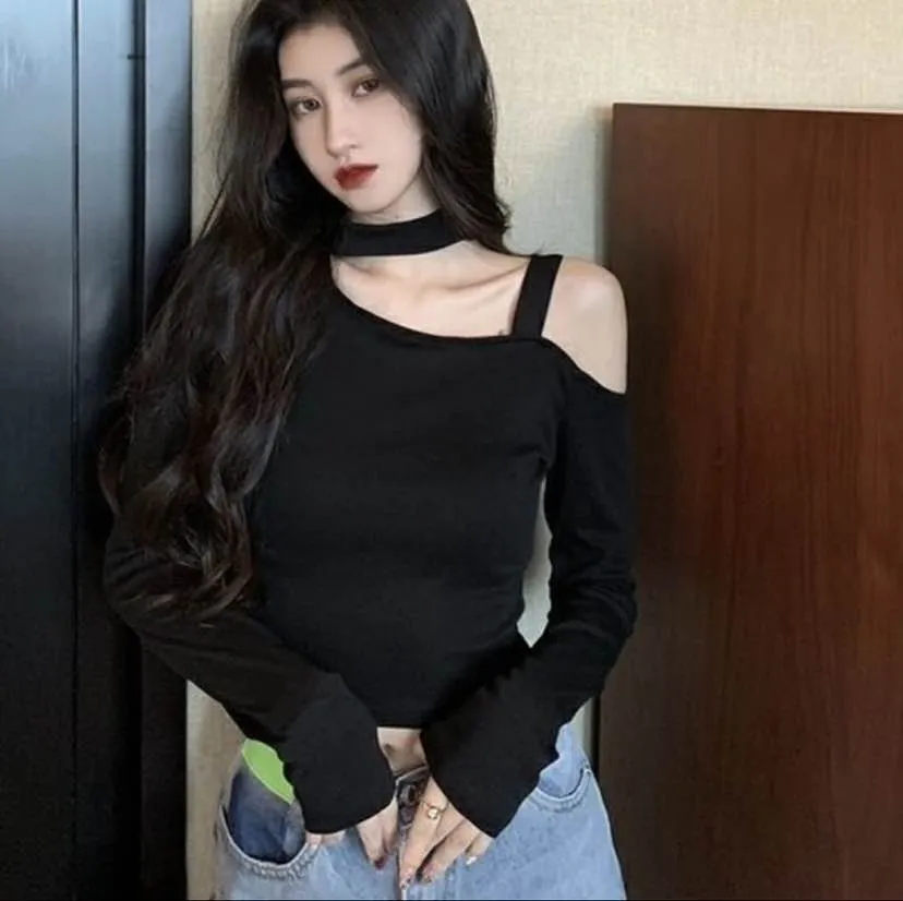 women's korean style short off shoulder shirt cotton shirt for