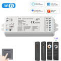 TUYA WiFi RF 2CH LED Controller DC 12V 24V Smart Dimmer With Push Dimming 4 Zone 2.4G Remote Controller for WW CW CCT LED strip. 