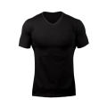 Solid Cotton V-Neck Short Sleeve Running T-Shirts Men Summer Gym T Shirt Fitness Clothing Slim Fit Bodybuilding Workout Tee Tops.