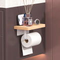 Creative solid wood tissue holder for bathroom storage, wall mounted toilet, hotel non perforated mobile phone roll paper holder. 