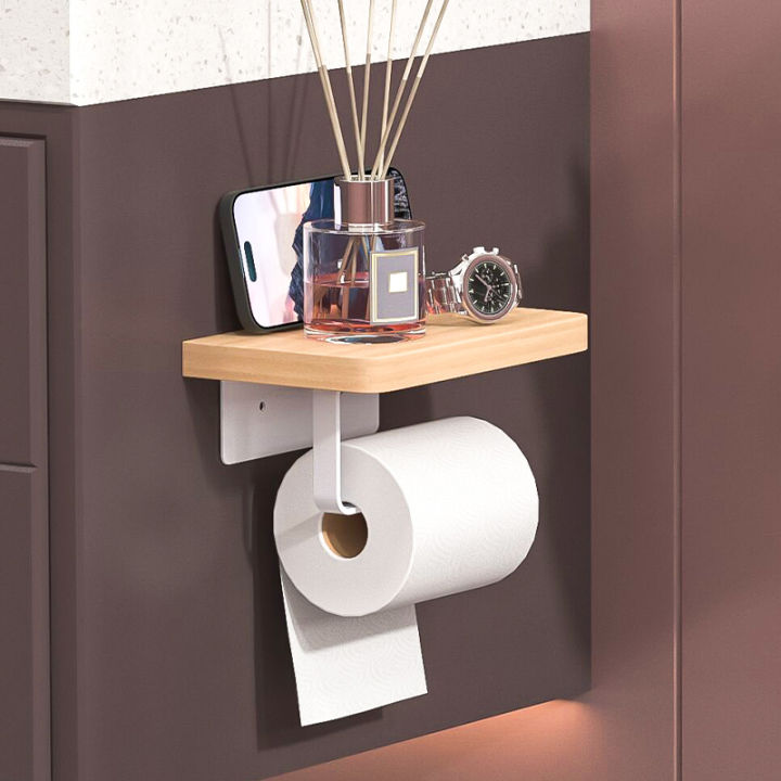 Creative%20solid%20wood%20tissue%20holder%20for%20bathroom%20storage,%20wall%20mounted%20toilet,%20hotel%20non%20perforated%20mobile%20phone%20roll%20paper%20holder%20-%20Image%204