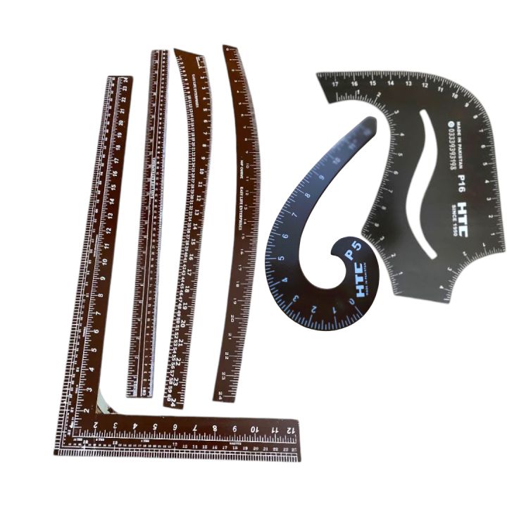 Set of 2/3/5 and 6 Tailoring Scales - L Square Curve (60cm), Hip Curve (60cm), Leg Curve (60cm), Arm Curve (60cm), Straight Ruler (60cm) French Curve P5 and Gents Shirts Cutting Trending Patron