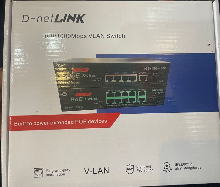 D-net Link POE Switch 2+4 for Ip cameras and networking
