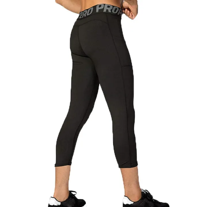 Mens%20Compression%20Pants%203/4%20Capri%20Running%20Leggings%20Cool%20Dry%20Workout%20Athletic%20Gym%20Tights%20Bottom%20with%20Pockets%20-%20Image%202