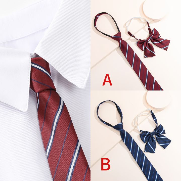 Handcrafted JK-style striped necktie & bow tie - youthful school uniform accessory