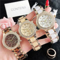 CONTENA Brand Women's Watch Luxury Crystal Gold White Quartz Wristwatch for Women Fashion Elegant Female Clock Relogio Feminino. 
