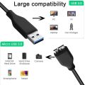 USB 3.0 A Male to Micro B Male cable, commonly used for connecting portable external hard drives and other USB 3.0 peripherals. .