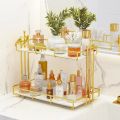 Iron Cosmetics Storage Rack Make-up Organizer Metal Frame Golden colour. 