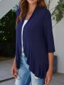 Plus Size V-neck Loose Pleated Cardigans Casual Frill Solid 3/4 Sleeve Spring Summer Fall Cardigan Plus Size Women's Clothing. 
