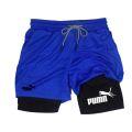 Summer Breathable 2-in-1 Double-layer Shorts for Men's Elastic Compression Shorts Quick-drying Phone Pocket Towel Loop Shorts.