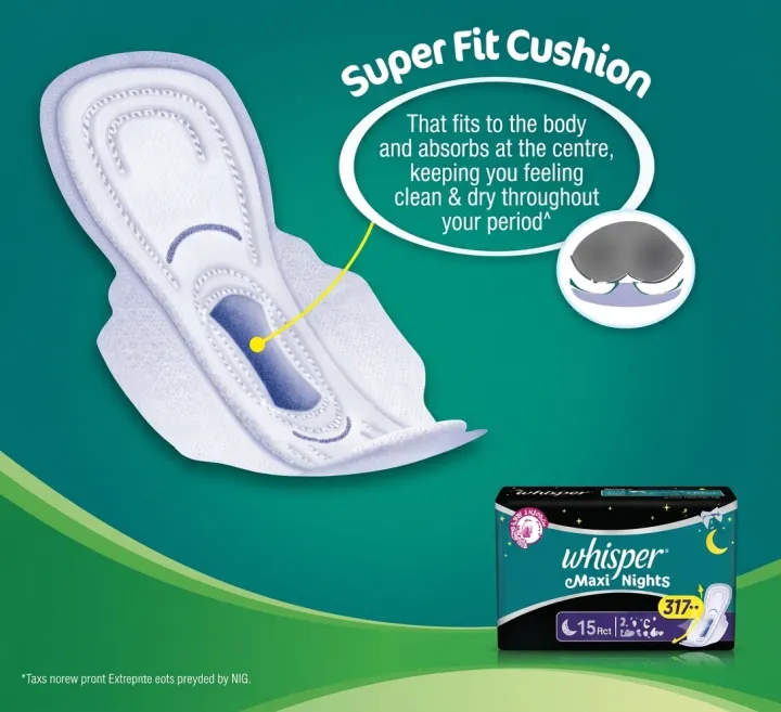 Whisper%20Maxi%20Nights%20Wings%20Sanitary%20Pads%20-%20XL%20317mm%20(15%20Pads)%20-%20Image%203