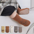 5 Pairs Kids Non-Slip Socks Cute Cartoon Fox Pattern Striped Baby Boys Girls Floor Socks Comfortable for Toddler Children. 