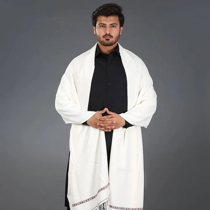 Kashmiri Dhussa Shawl For Men Wool Shawls Warm Shawl Winter Shawl Chader White -Black