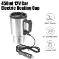 Vehicle Heating Cup Stainless Steel Electric Heating Car Kettle Water Coffee Milk Thermal Mug 12V 450ml Camping Travel Kettle.