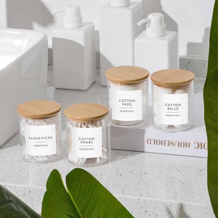4Pcs/6Pcs%20Cotton%20Pad%20Holder%20Bathroom%20Container%2010%20oz%20Cotton%20Ball%20Swabs%20Dispenser,%20Clear%20Plastic%20Apothecary%20Jar%20Organizer%20-%20Image%202