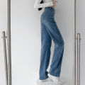 Loose Straight Women's Jeans Fashion Stretch Soft Drape Multi-button High Waist Denim Trousers Street Fashion Female Clothing. 