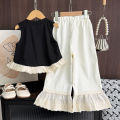 Bear Leader Summer Pink Girls Clothes Bow Decoration Sleeveless Top+Lace Patchwork Pants Fashionable New Easter Children's Set. 