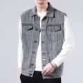 High end retro denim vest, men's sleeveless lapel, vest vest, vest, vest, vest, vest, vest, vest, multi pocket workwear.