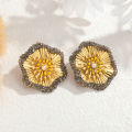 Kissmoon Fashion Exaggerated Flower Earrings for Women Girl Stainless Steel Shiny Stone-Edged Flower Earring Trendy Jewelry. 