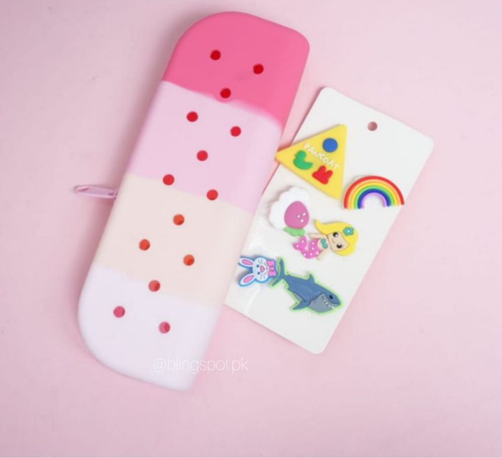 Diy Charm soft fancy silicon Magical Pencil Case for Girls and boys : Jumbo Zipper Pouch & Geometry Box – Fancy Stationery Set: Pouch  & Zipper for cute girls -With extra cartoon cute Adjustable Stickers- Girl Pencil Fun Case – unique and stylish pouch