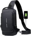 Multipurpose Patent Leather Chest Bag Biker Bag - Waterproof Men's Travel Bags to Keep Your Belongings Safe - Chest Bags with Charging. 