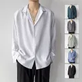 Korean Fashion Men's Shirt Spring Summer New Loose Casual Long-sleeved Lapel High Street Male Suit Shirt White Black Gray Green. 
