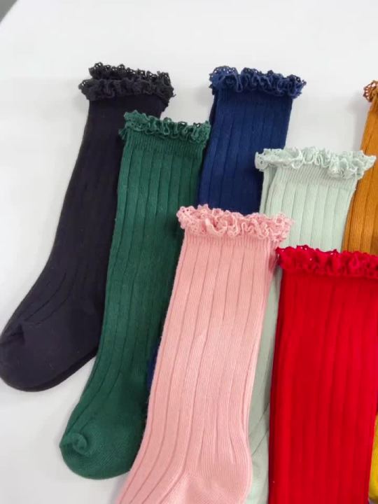 Ruffle Kids Knee High Socks Baby Girls Toddlers Long Soft Cotton Sock Lace Flower Children School Uniform Socks For 0-8 Years