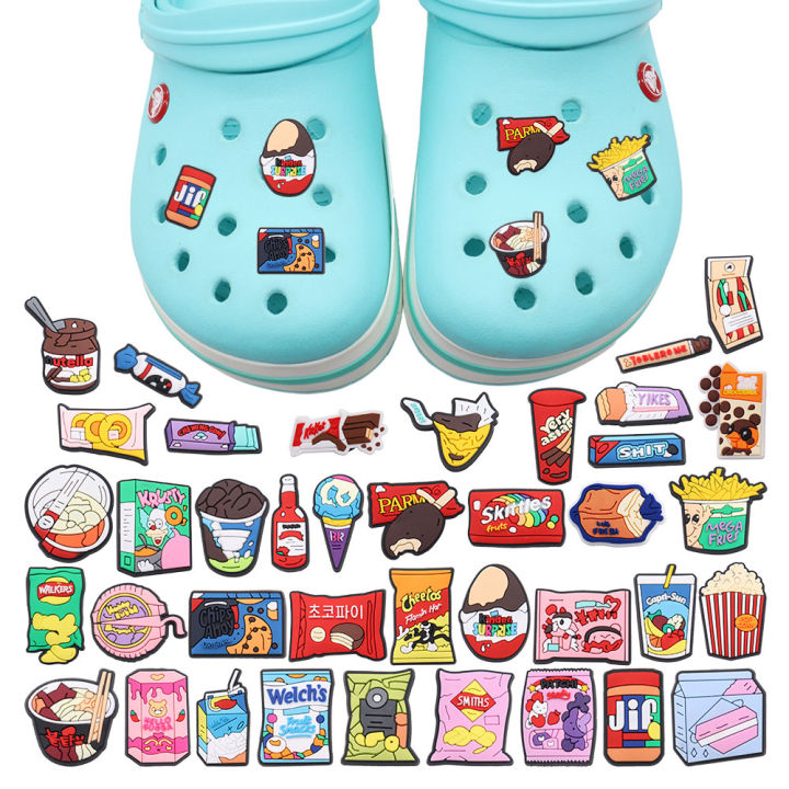 39Pcs/set Cute Snack Chocolate Chips Shoe Charms for DIY Bracelet Wristband Accessories Kid's Women Party Favor Gifts