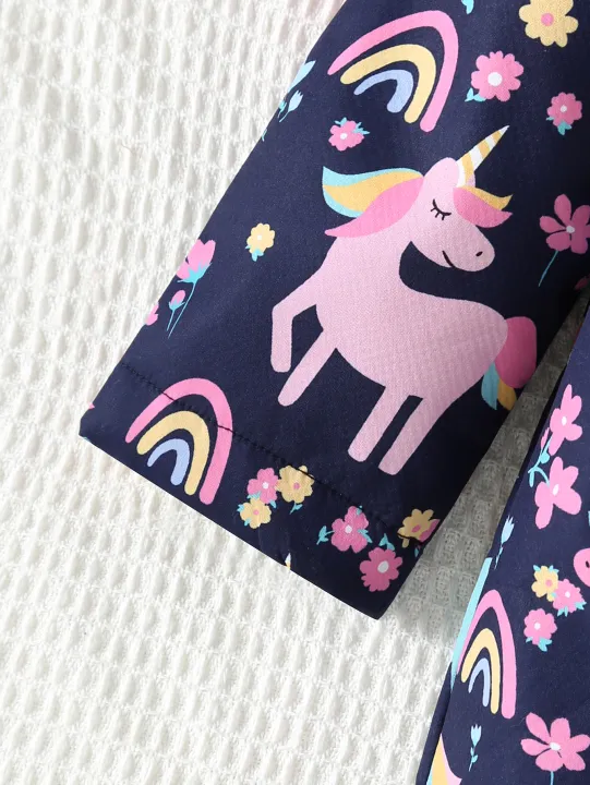 Autumn%20And%20Winter%20Girls'%20Unicorn%20Flower%20Printed%20Jacket%20With%20Plush%20Insulation%20Long%20Sleeved%20Casual%20Hooded%20Jacket%20-%20Image%204